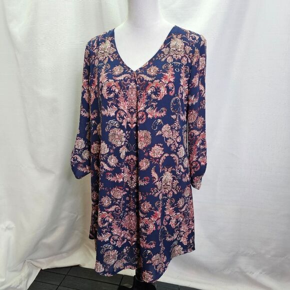 Lush Blue and Pink Paisley Shift Dress Size Small - Picture 5 of 11
